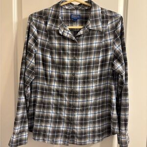 Vintage Pendleton Women’s Sz L Gray & Blue Plaid Cotton Shirt